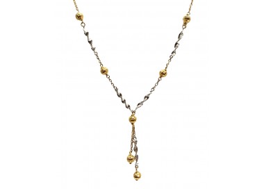 COLLANA PENDENTE TORCHON IN ORO BIANCO E GIALLO 18 KT CON SFERE