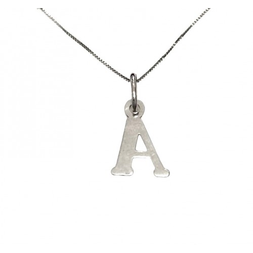 COLLANA UNISEX IN ORO BIANCO 18 KT CON LETTERA INIZIALE A