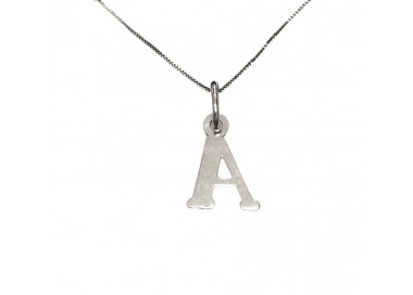 COLLANA UNISEX IN ORO BIANCO 18 KT CON LETTERA INIZIALE A