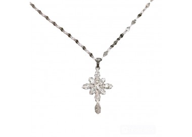 COLLANA DA DONNA CON CROCE STILIZZATA IN ORO BIANCO 18 KT CON ZIRCONI BIANCHI