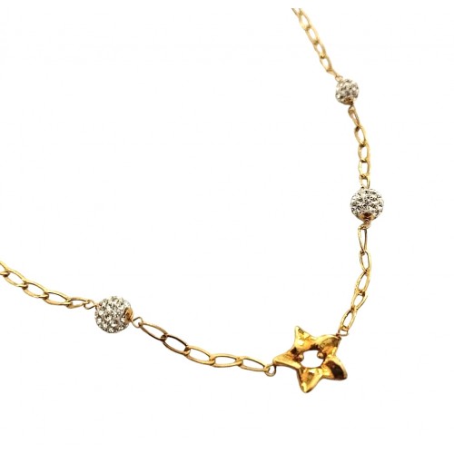 COLLANA DA DONNA CON STELLA IN ORO GIALLO 18 KT E SFERE DI ZIRCONI TAGLIO BRILLANTE