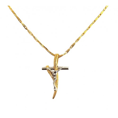 COLLANA CON CROCIFISSO IN ORO GIALLO E BIANCO 18 KT