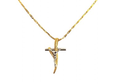 COLLANA CON CROCIFISSO IN ORO GIALLO E BIANCO 18 KT