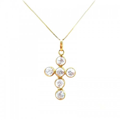 COLLANA CON CROCE IN ORO GIALLO 18 KT E ZIRCONI BIANCHI TAGLIO BRILLANTE