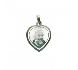 CIONDOLO CUORE PADRE SAN PIO IN ORO BIANCO 18 KT + COLLANA IN OMAGGIO