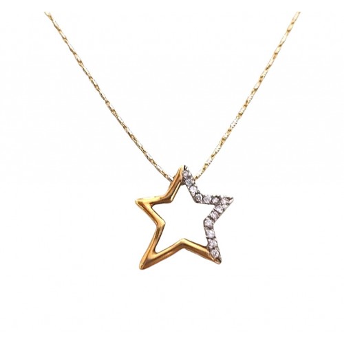 COLLANA STELLA IN ORO GIALLO E BIANCO 18 KTCON ZIROCNI TAGLIO BRILLANTE