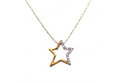 COLLANA STELLA IN ORO GIALLO E BIANCO 18 KTCON ZIROCNI TAGLIO BRILLANTE