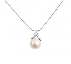 COLLANA DA DONNA IN ORO BIANCO 18 KT CON PERLA E ZIRCONE TAGLIO BRILLANTE