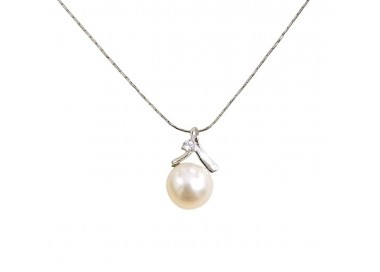 COLLANA DA DONNA IN ORO BIANCO 18 KT CON PERLA E ZIRCONE TAGLIO BRILLANTE