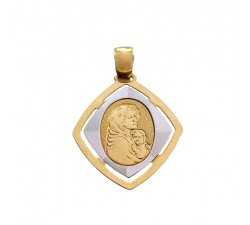 CIONDOLO MADONNA IN ORO GIALLO E BIANCO 18 KT + COLLANA IN OMAGGIO