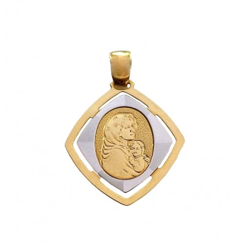 CIONDOLO MADONNA IN ORO GIALLO E BIANCO 18 KT + COLLANA IN OMAGGIO