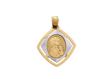 CIONDOLO MADONNA IN ORO GIALLO E BIANCO 18 KT + COLLANA IN OMAGGIO