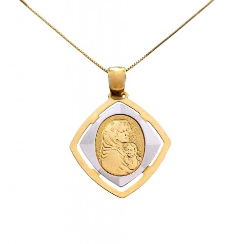 COLLANA CON MADONNA IN ORO GIALLO E BIANCO 18 KT