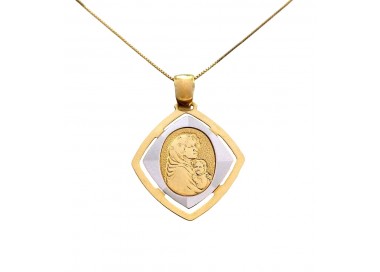 COLLANA CON MADONNA IN ORO GIALLO E BIANCO 18 KT