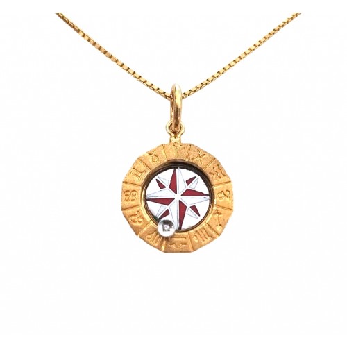 COLLANA UOMO CON BUSSOLE E ROSA DEI VENTI IN ORO GIALLO E BIANCO 18 KT