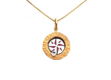 COLLANA UOMO CON BUSSOLA ROSA DEI VENTI IN ORO GIALLO E BIANCO 18 KT