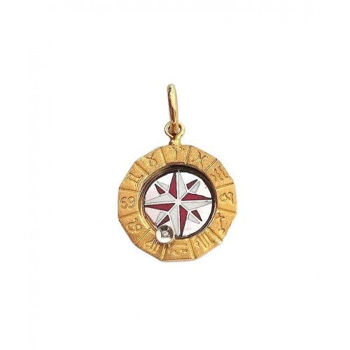 CIONDOLO BUSSOLA ROSA DEI VENTI IN ORO GIALLO E BIANCO 18 KT + COLLANA OMAGGIO