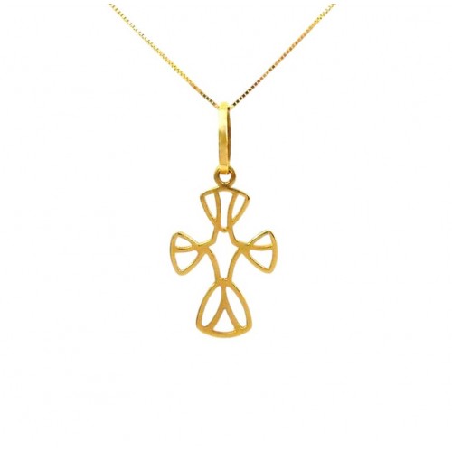 COLLANA CON CIONDOLO CROCE STILIZZATA IN ORO GIALLO 18 KT 