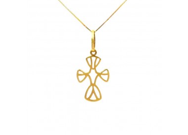 COLLANA UNISEX CON CIONDOLO CROCE STILIZZATA IN ORO GIALLO 18 KT