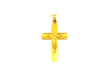 CIONDOLO CROCIFISSO IN ORO GIALLO 18 KT + COLLANA LACCIO OMAGGIO