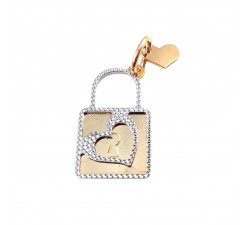 CIONDOLO LUCCHETTO CUORE IN ORO GIALLO BIANCO 18 KT +COLLANA OMAGGIO