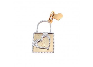 CIONDOLO LUCCHETTO CUORE IN ORO GIALLO BIANCO 18 KT +COLLANA OMAGGIO