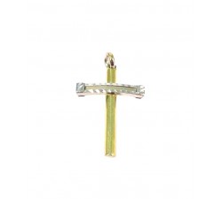 CIONDOLO UNISEX CROCE IN ORO GIALLO E BIANCO 18 KT + COLLANA IN OMAGGIO