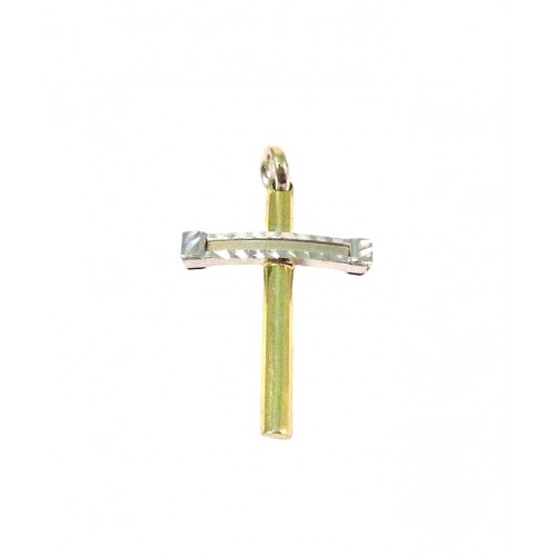 CIONDOLO UNISEX CROCE IN ORO GIALLO E BIANCO 18 KT + COLLANA IN OMAGGIO