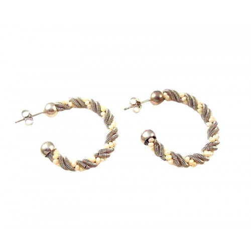 ORECCHINI SEMICERCHI IN ORO BIANCO 18 KT CON PERLINE