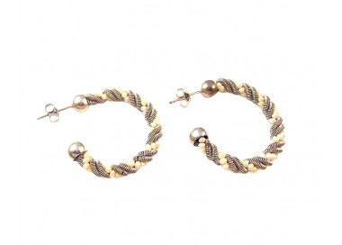 ORECCHINI SEMICERCHI IN ORO BIANCO 18 KT CON PERLINE