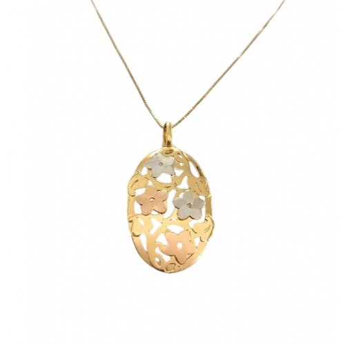 COLLANA CON FIORI MARGHERITE IN ORO GIALLO ROSA E BIANCO 18KT 