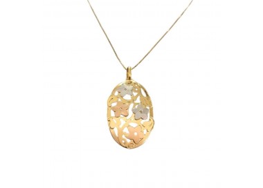 COLLANA CON FIORI MARGHERITE IN ORO GIALLO ROSA E BIANCO 18KT