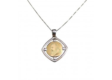 COLLANA SAN PIO IN ORO GIALLO E BIANCO 18 KT