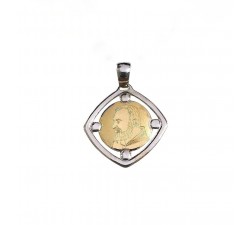 COLLANA SAN PIO IN ORO GIALLO E BIANCO 18 KT + COLLANA LACCIO IN OMAGGIO