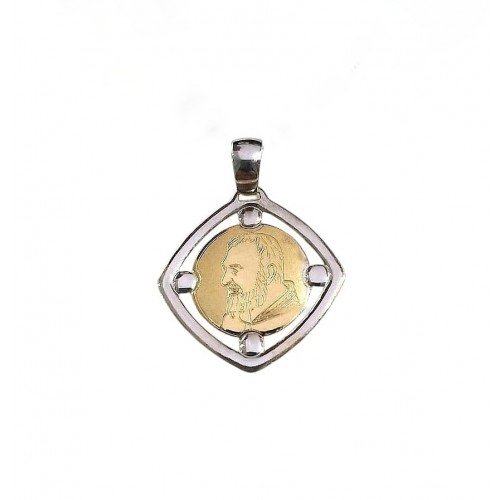 COLLANA SAN PIO IN ORO GIALLO E BIANCO 18 KT + COLLANA LACCIO IN OMAGGIO