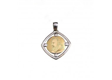 COLLANA SAN PIO IN ORO GIALLO E BIANCO 18 KT + COLLANA LACCIO IN OMAGGIO