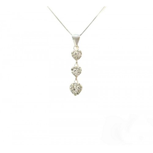 COLLANA PENDENTE 3 CUORI IN ORO BIANCO 18 KT CON ZIRCONE TAGLIO BRILLANTE