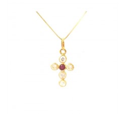 COLLANA CON CROCE IN ORO GIALLO 18 KT CON ZIRCONI E AMETISTA