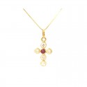 COLLANA CON CROCE IN ORO GIALLO 18 KT CON ZIRCONI E AMETISTA