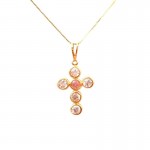 COLLANA CON CROCE IN ORO GIALLO 18 KT DA DOONA CON ZIRCONI BIANCHI E ROSA