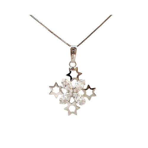 COLLANA DA DONNA IN ORO BIANCO 18 KT CON STELLE E ZIRCONI