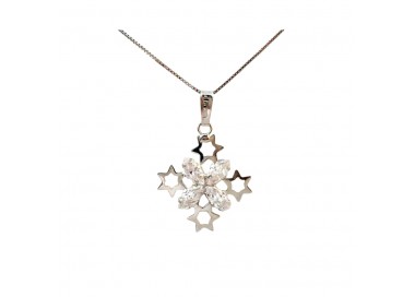 COLLANA DA DONNA IN ORO BIANCO 18 KT CON STELLE E ZIRCONI