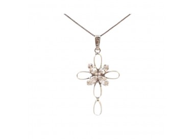 COLLANA DA DONNA CON CROCE IN ORO BIANCO 18 KT CON ZIRCONI