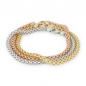 BRACCIALE TRITTICO IN ORO GIALLO BIANCO E ROSA 18 KT MAGLIA POP CORN