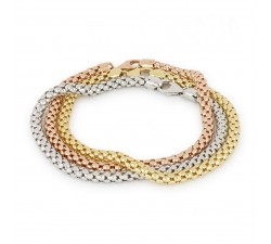 BRACCIALE TRITTICO IN ORO GIALLO BIANCO E ROSA 18 KT MAGLIA POP CORN