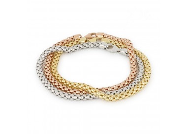 BRACCIALE TRITTICO IN ORO GIALLO BIANCO E ROSA 18 KT MAGLIA POP CORN