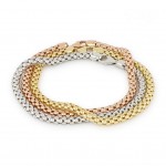 BRACCIALE TRITTICO IN ORO GIALLO BIANCO E ROSA 18 KT MAGLIA POP CORN