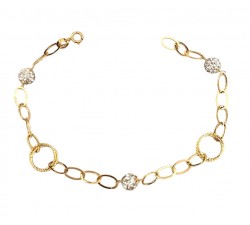 BRACCIALE DONNA CATENA IN ORO GIALLO 18 KT CON SFERE PAVE'ZIRCONI BIANCHI