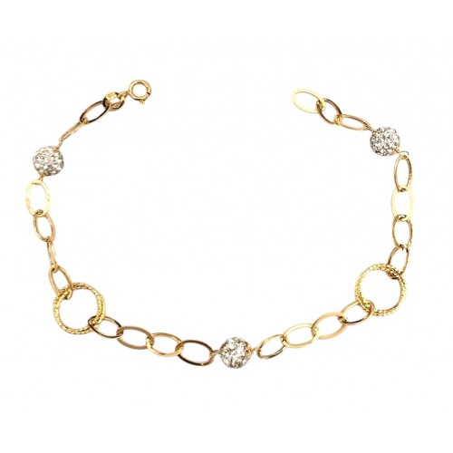 BRACCIALE DONNA CATENA IN ORO GIALLO 18 KT CON SFERE PAVE'ZIRCONI BIANCHI 