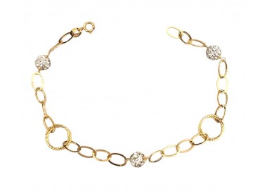 BRACCIALE DONNA CATENA IN ORO GIALLO 18 KT CON SFERE PAVE'ZIRCONI BIANCHI